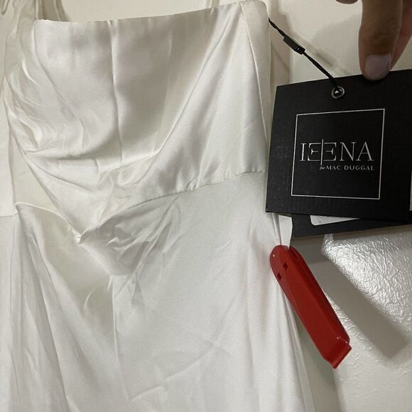 NWT MAC DUGGAL LEENA ONE SHOULDER DOUBLE STRAP WHITE SATIN GOWN US 8 $298 - Picture 3 of 11